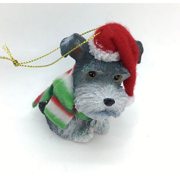 Schnauzer Dog Christmas Ornament with Santa Hat & Scarf Holiday Tree Decor - Picture 6 of 8